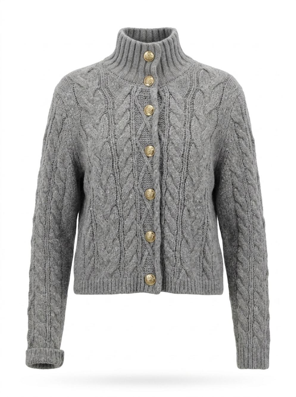 J.Crew Wool Blend Gray Cable Knit Mock Neck Heavy Sweater Women Size M